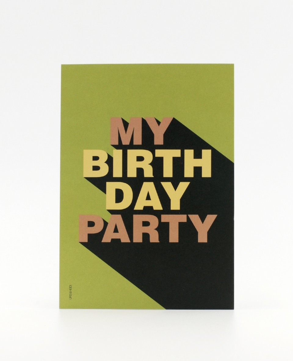 Postkarte mit Typografie farbig illustriert zur Geburtstagsparty