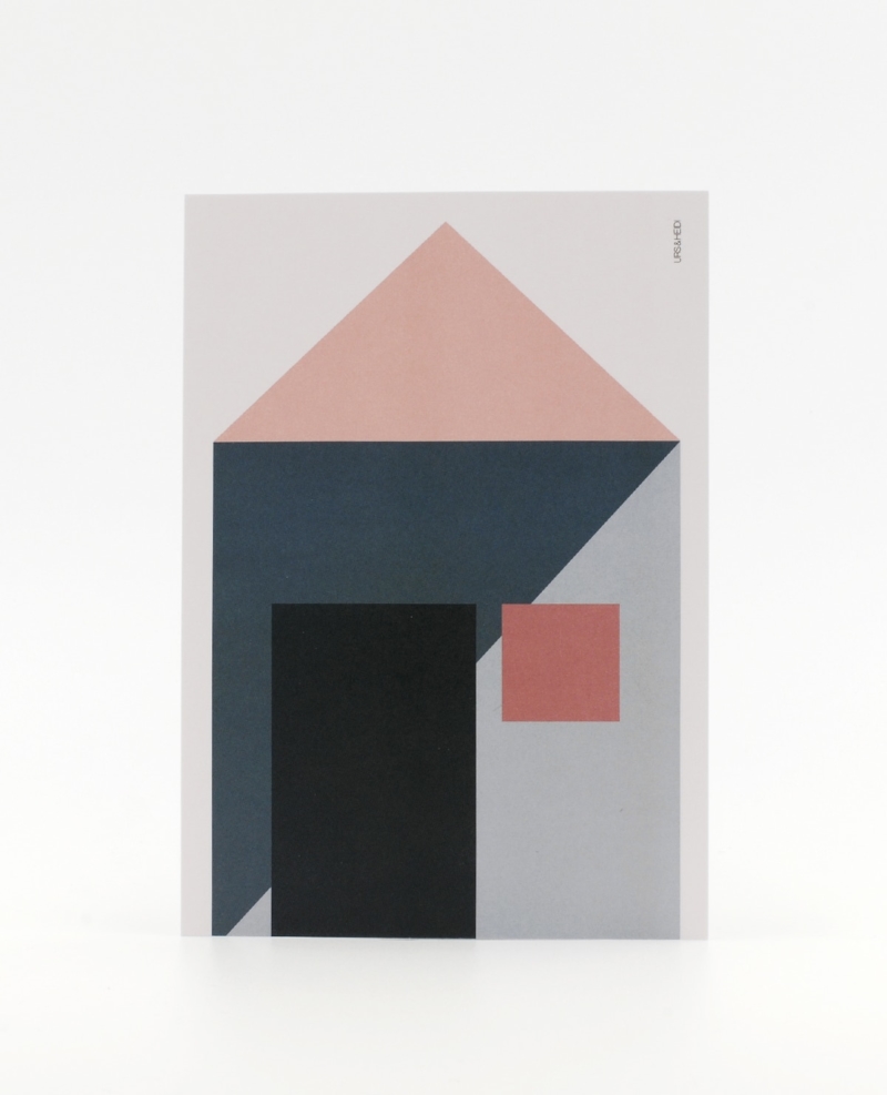Postkarte mit Haus geometrisch illustriert im Pastellton