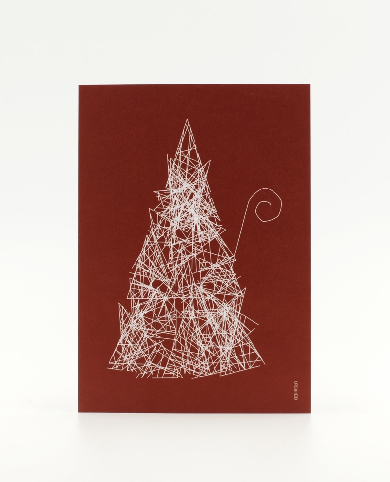 Postkarten mit Weihnachtsmann als abstrakte Skizze auf roter Fläche