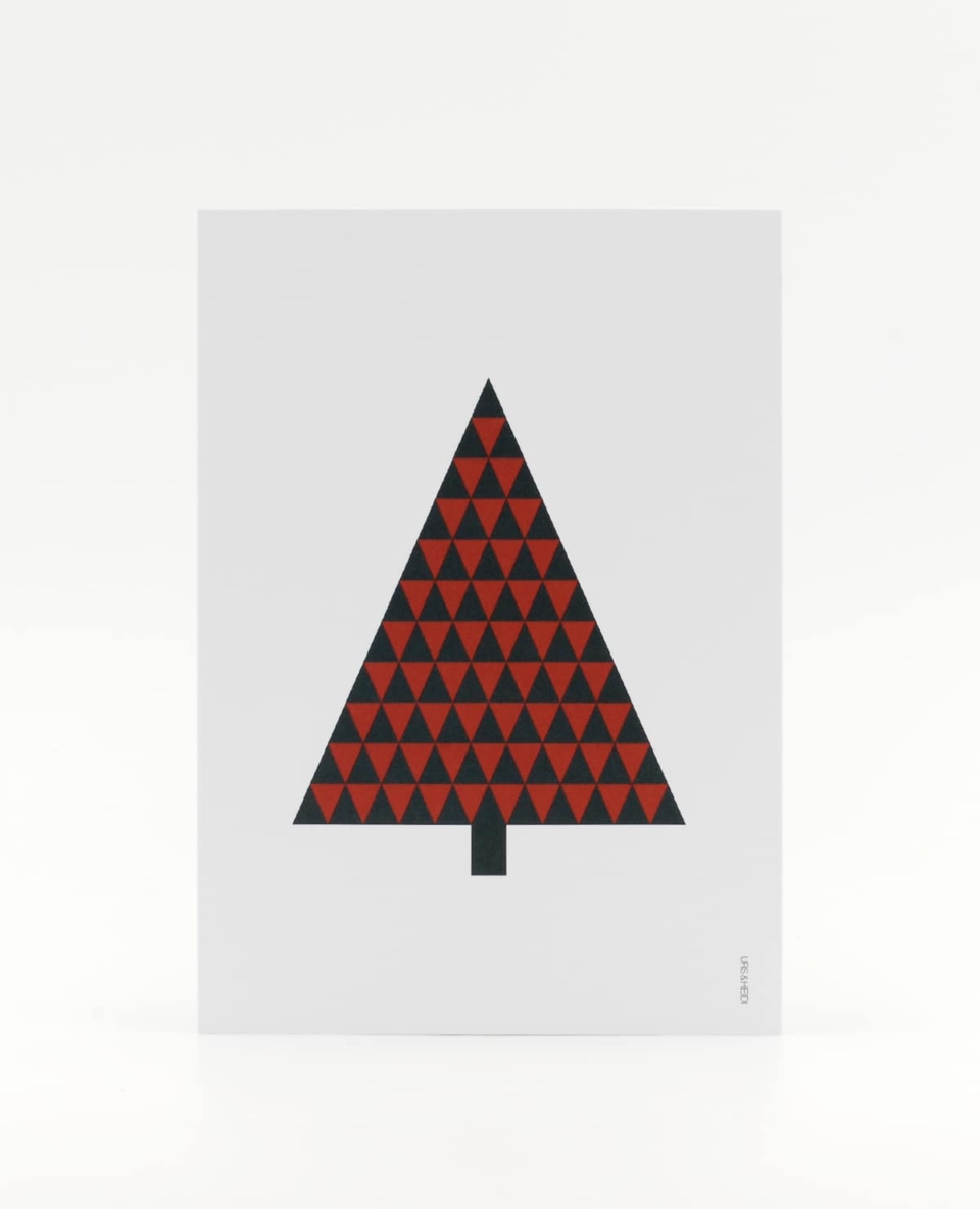 Tannenbaum Postkarte, illustriert aus roten und grünen Dreiecken