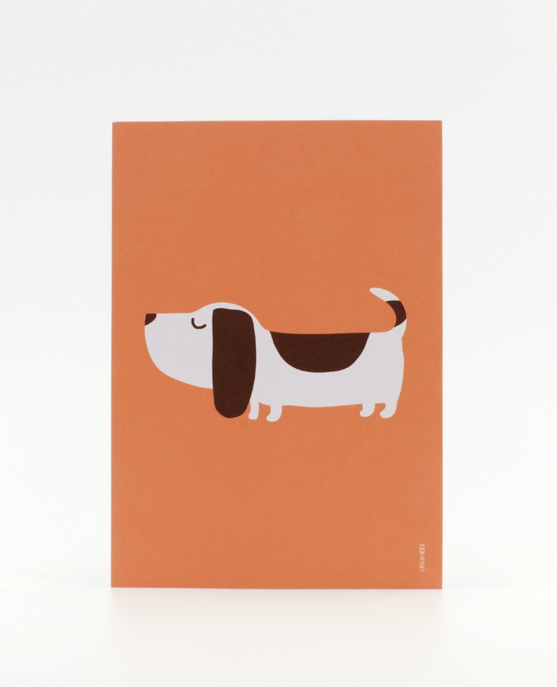 Lustige Postkarte mit Dackel Hund illustriert orange braun farbig